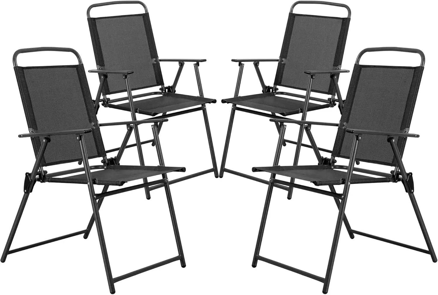 Vongrasig Folding Patio Dining Chairs Set of 4, Small Metal Outdoor Sling Chairs, Patio Furniture Set 4 Folding Chairs for Lawn, Garden, Deck, Backyard, Black