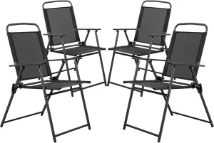 Vongrasig Folding Patio Dining Chairs Set of 4, Small Metal Outdoor Sling Chairs, Patio Furniture Set 4 Folding Chairs for Lawn, Garden, Deck, Backyard, Black