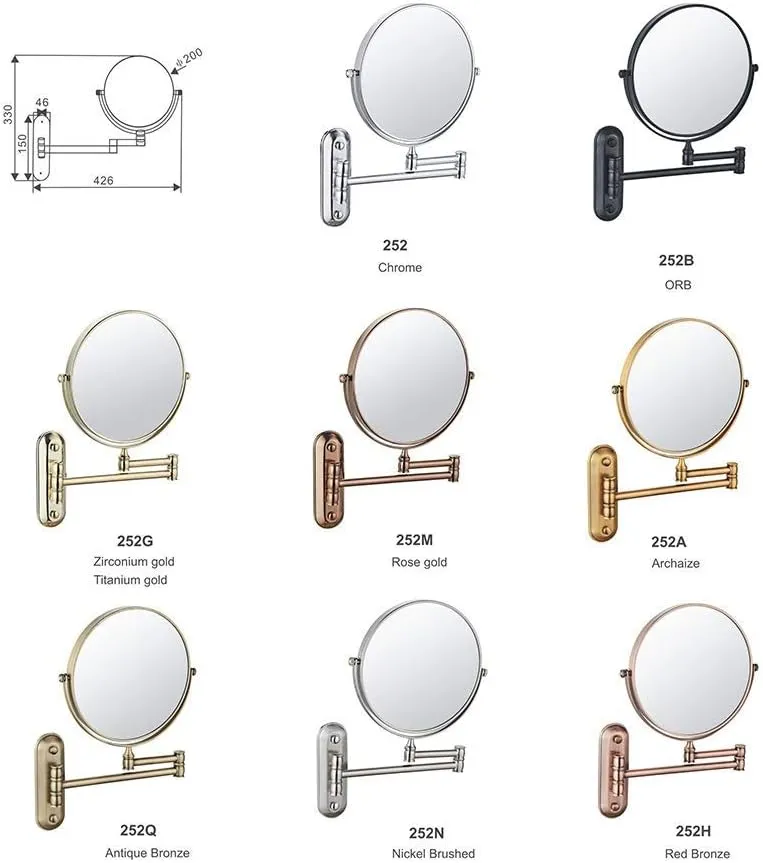 Wall Mount Vanity Makeup Mirrors 1X,3X Magnifying Double Sided Bathroom Shaving Cosmetic Mirror Double Folding(252h,8inch)
