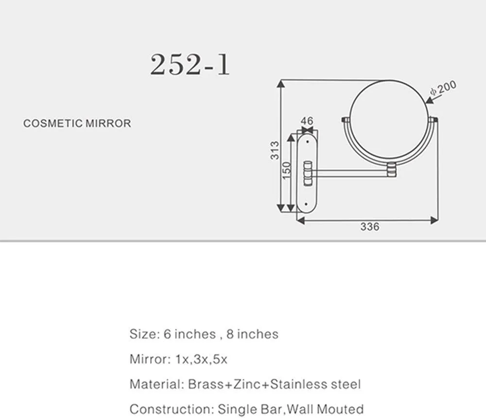 Wall Mount Vanity Makeup Mirrors 1X,3X Magnifying Double Sided Bathroom Shaving Cosmetic Mirror Double Folding(252h,8inch)