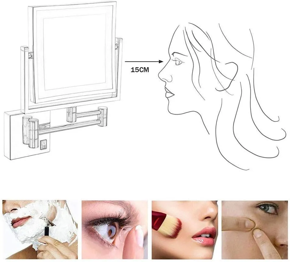 Wall Mounted Makeup Mirror 3X Magnification Extending Folding Double Side(#5)