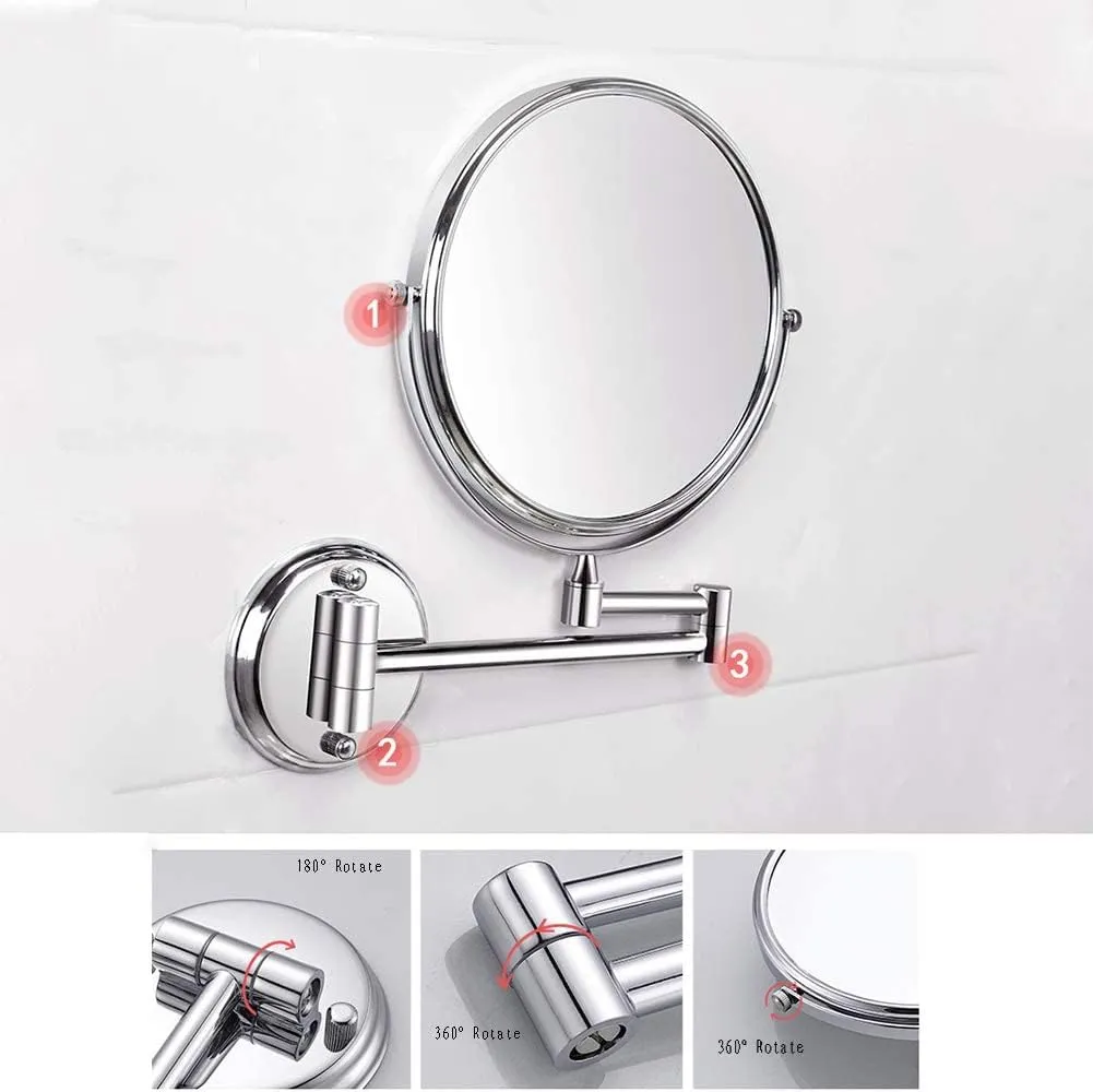 Wall Mounted Makeup Mirror, 3X Magnification Round Shape Two-Sided 360° Swivel Adjustable Height Extendable Bathroom Cosmetic Vanity Mirror Chrome,8inchtitanium (Color : 8inchblack)