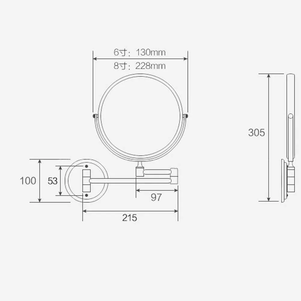 Wall Mounted Makeup Mirror, 3X Magnification Round Shape Two-Sided 360° Swivel Adjustable Height Extendable Bathroom Cosmetic Vanity Mirror Chrome,8inchtitanium (Color : 8inchblack)