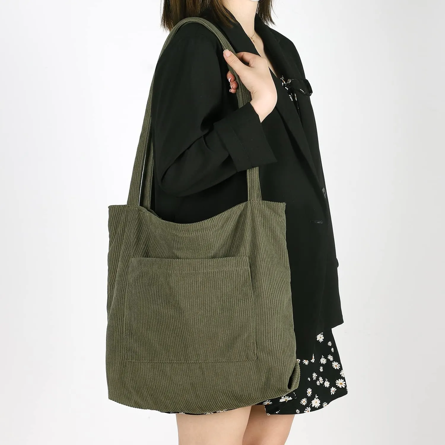 WantGor Women Corduroy Tote Bag, Large Shoulder Hobo Bags Casual Handbags Big Capacity Shopping Work Bag