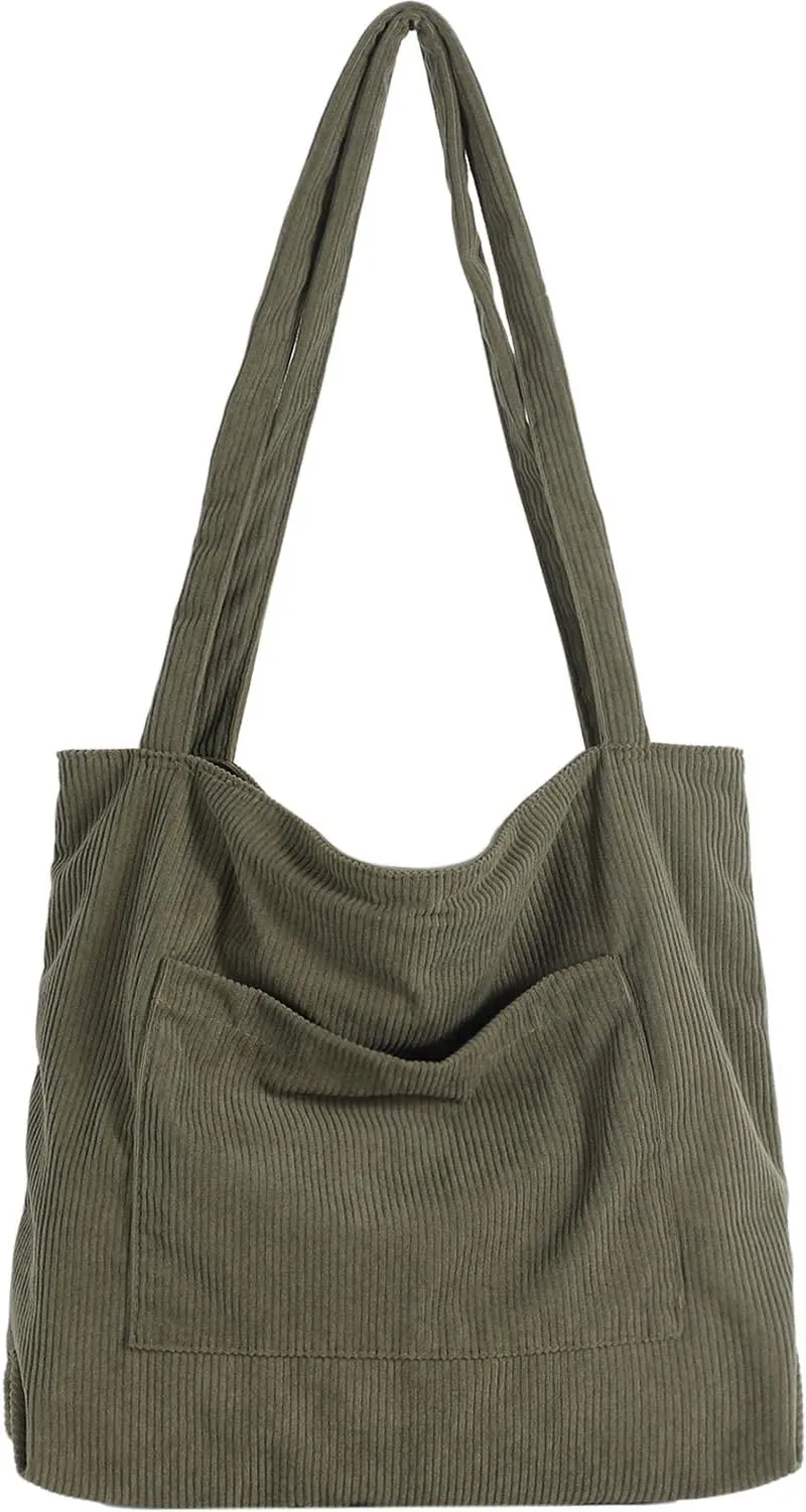 WantGor Women Corduroy Tote Bag, Large Shoulder Hobo Bags Casual Handbags Big Capacity Shopping Work Bag