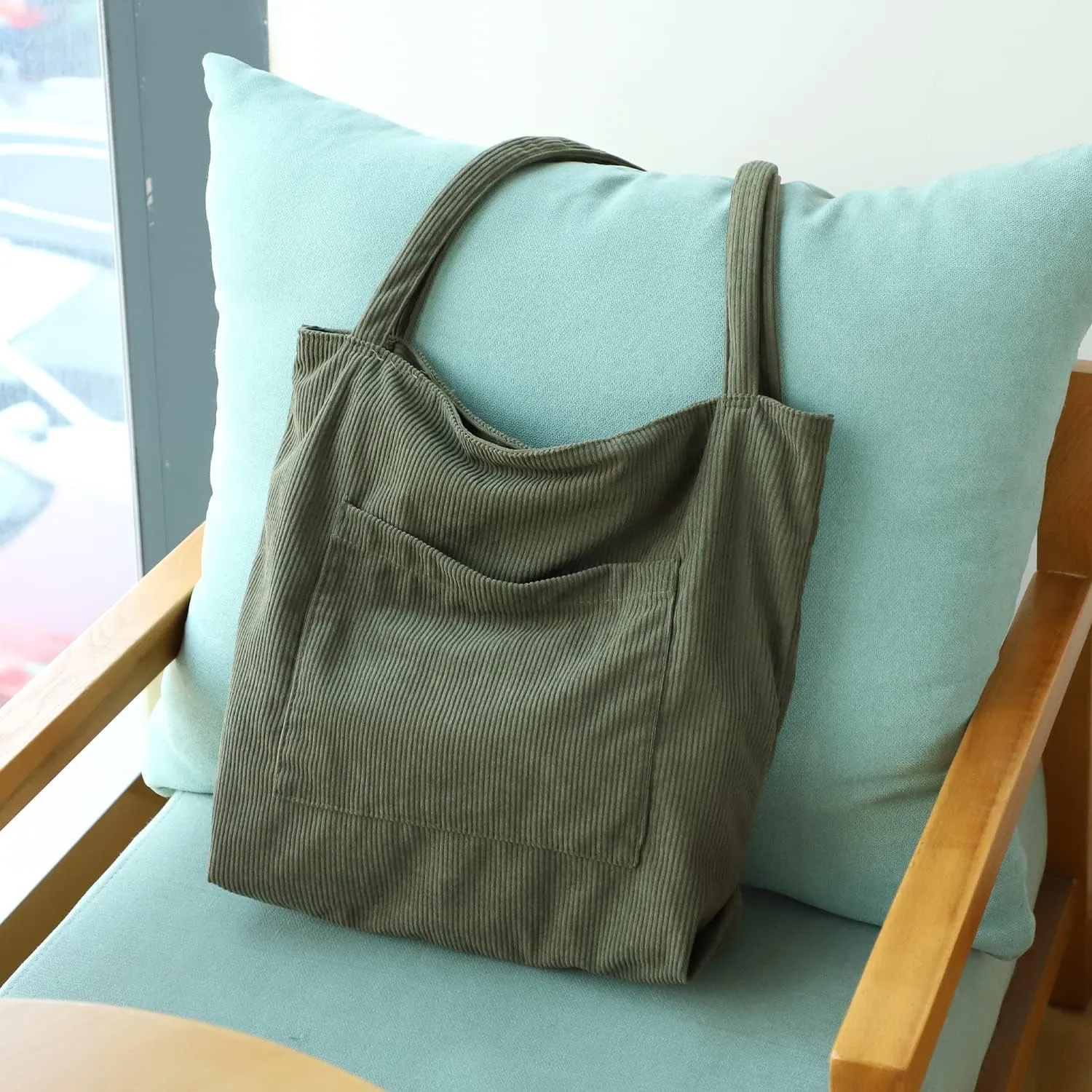 WantGor Women Corduroy Tote Bag, Large Shoulder Hobo Bags Casual Handbags Big Capacity Shopping Work Bag