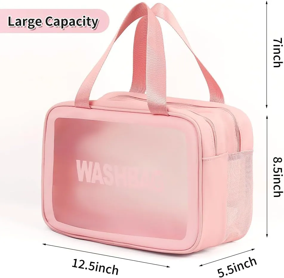 Wash Bag for Women & Men - Large Capacity Travel Toiletry Bag with Matte Translucent Window & Wet/Dry Pockets, Waterproof & Portable Organizer for Cosmetics,Gym & Shower Essentials