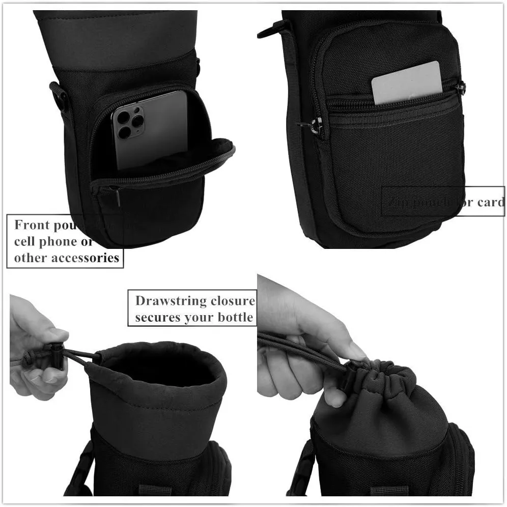 Water Bottle Pouch Multi-Purpose Hydration Waist Carrier Bag with Detachable Handle Strap &Shoulder Strap