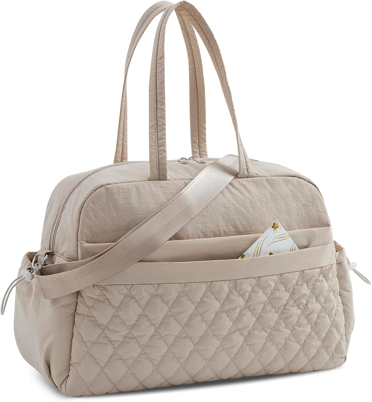 Water-Resistant Women's Duffle Bag - Carry On Approved Gym Tote with Wet Pocket, Lightweight Weekender Overnight Bag for Travel, Sports, Hospital 16.5x7.5x11 Inch Personal Item Bags (Camel)