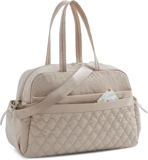 Water-Resistant Women's Duffle Bag - Carry On Approved Gym Tote with Wet Pocket, Lightweight Weekender Overnight Bag for Travel, Sports, Hospital 16.5x7.5x11 Inch Personal Item Bags (Camel)