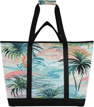 Watercolor Palm Trees Reusable Insulated Lunchbox Cooler Bag, Leakproof Kitchen Grocery Bag Collapsible Portable Cooler Tote Bag for Picnic, Camping, Office, Travel