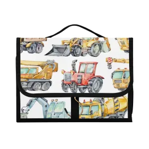 Watercolor Trucks and Cars Red Tractor, Excavator, Concrete Mixer 1 PC Hanging Toiletry Wash bag Portable Makeup Organizer Brush Storage Case Portable Travel Cosmetic with Hook