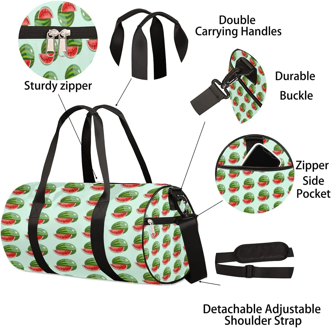 Watermelon Mint Green Gym Bag Small Gym Duffel Bags for Men Women Overnight Weekender Workout Bag Lightweight Sport Duffle Bag Carry On Gymbag