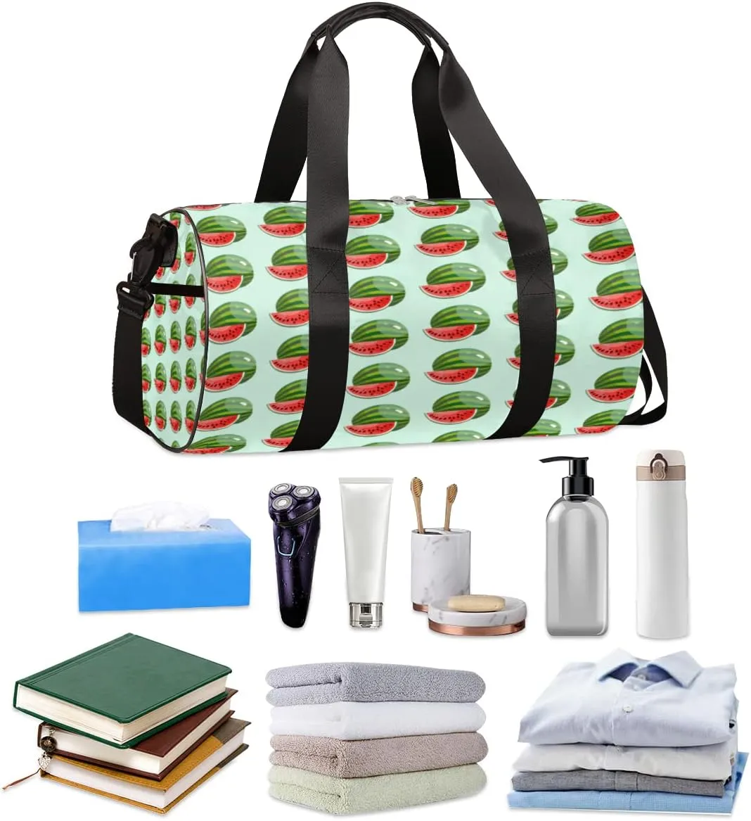 Watermelon Mint Green Gym Bag Small Gym Duffel Bags for Men Women Overnight Weekender Workout Bag Lightweight Sport Duffle Bag Carry On Gymbag