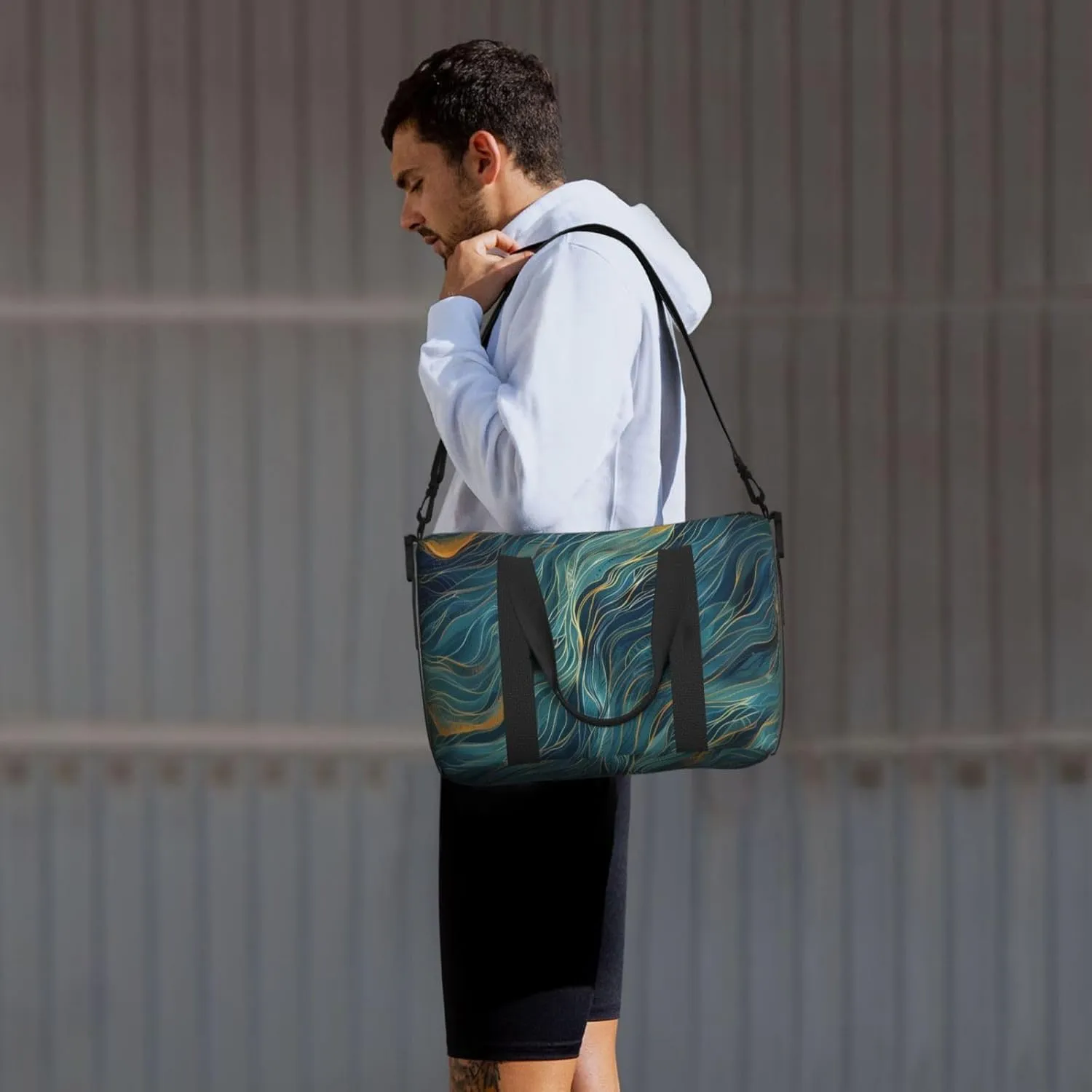 wavy lines blues greens print Travel Duffel Bag, Sports Tote Gym Bag, Swim Pool Bag Large Shoulder Tote Bag for Beach Weekender
