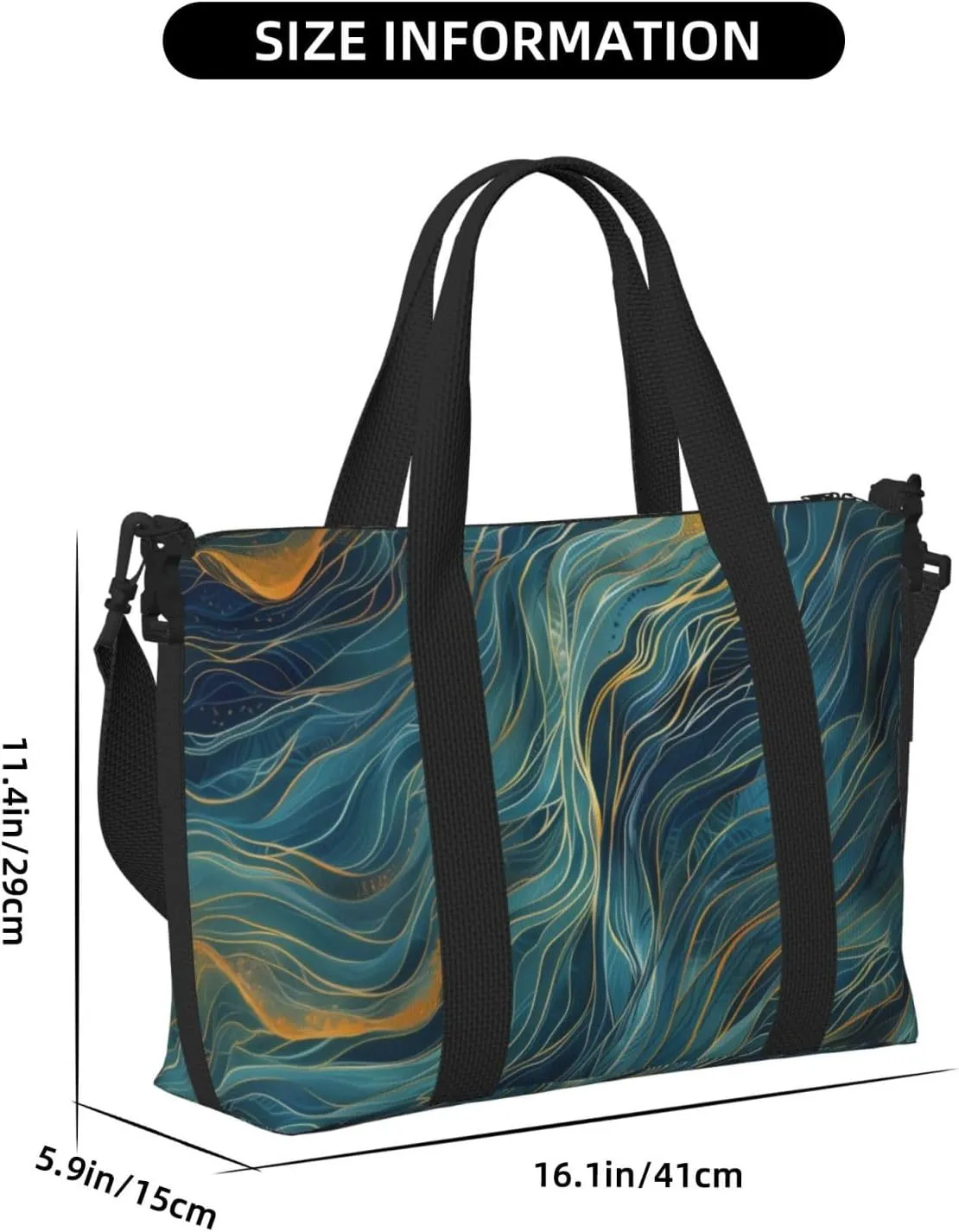wavy lines blues greens print Travel Duffel Bag, Sports Tote Gym Bag, Swim Pool Bag Large Shoulder Tote Bag for Beach Weekender