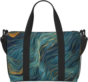 wavy lines blues greens print Travel Duffel Bag, Sports Tote Gym Bag, Swim Pool Bag Large Shoulder Tote Bag for Beach Weekender