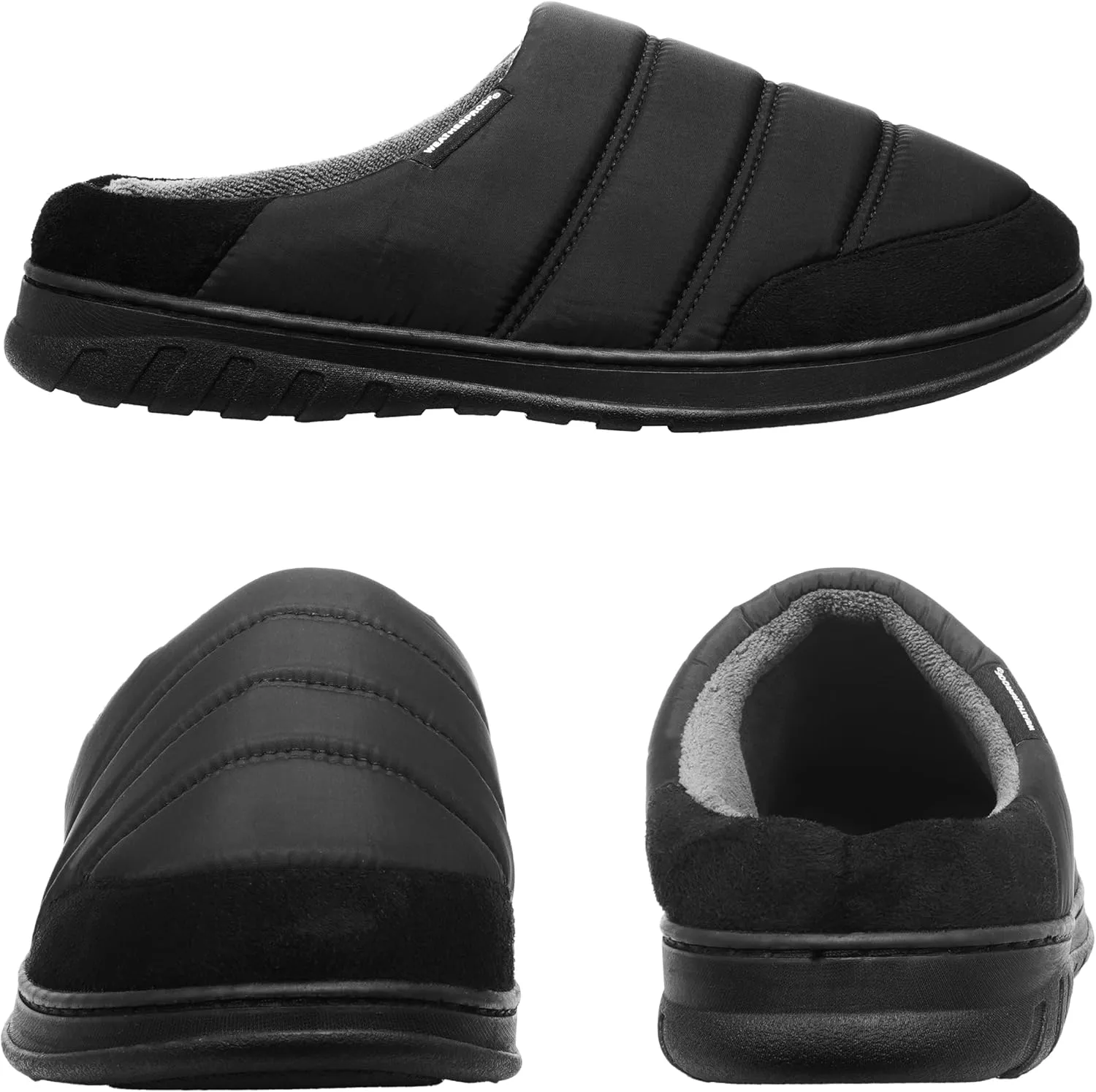 Weatherproof Puffer Nylon Memory Foam Slippers for Men, Cozy Lightweight Indoor Outdoor Slippers with Durable Non-Slip Sole