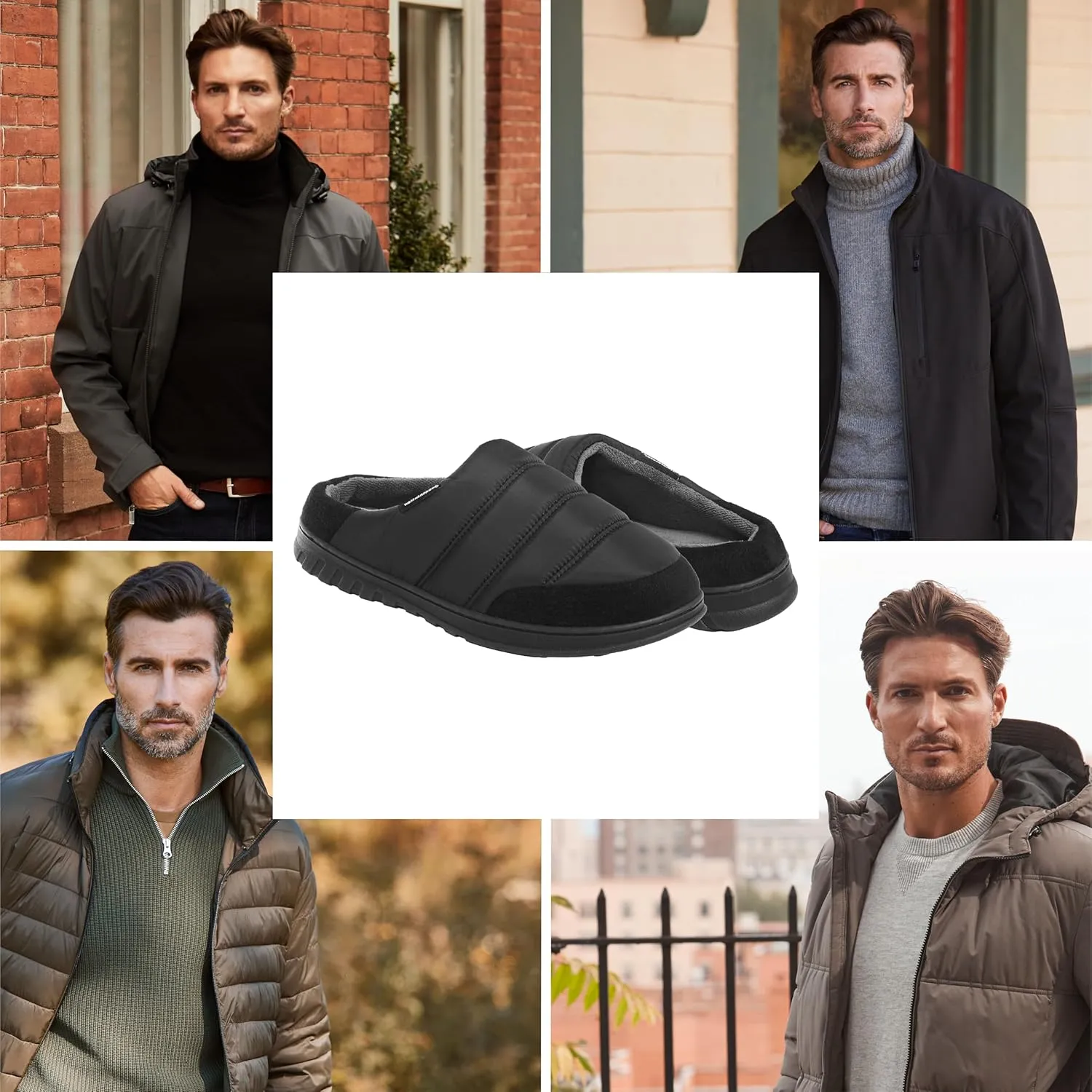 Weatherproof Puffer Nylon Memory Foam Slippers for Men, Cozy Lightweight Indoor Outdoor Slippers with Durable Non-Slip Sole