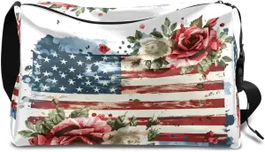 Weekend Bag America Flag Flora Printing Lightweight Carry On Duffel Bag Waterproof Gym Bag Pu Leather Duffle Bag for Workout Travel Sport