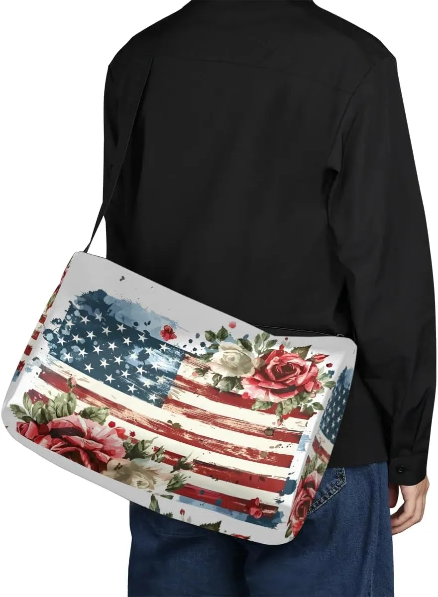 Weekend Bag America Flag Flora Printing Lightweight Carry On Duffel Bag Waterproof Gym Bag Pu Leather Duffle Bag for Workout Travel Sport