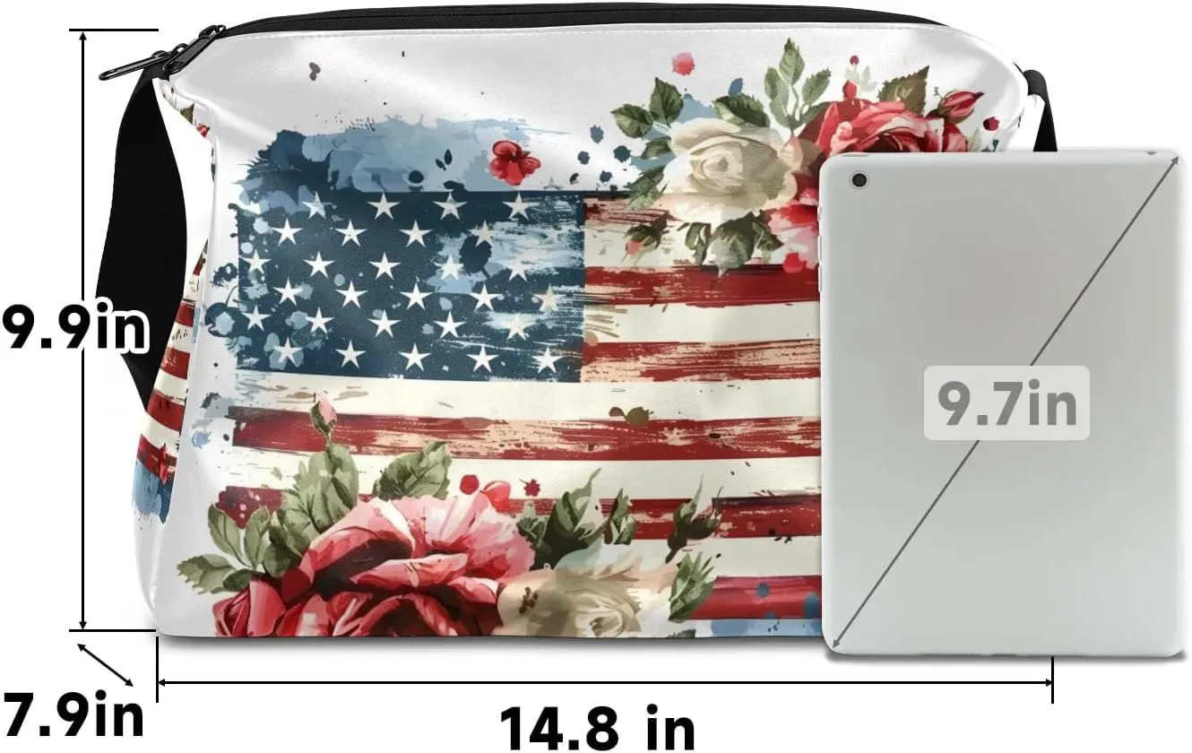 Weekend Bag America Flag Flora Printing Lightweight Carry On Duffel Bag Waterproof Gym Bag Pu Leather Duffle Bag for Workout Travel Sport