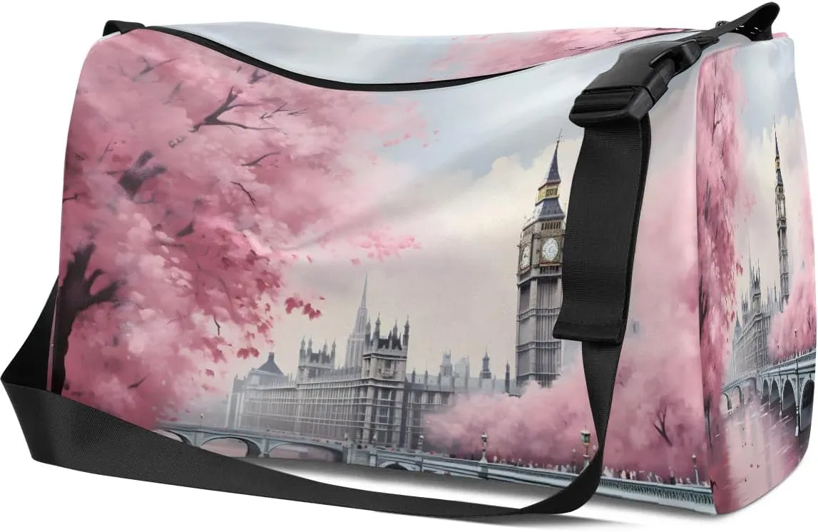 Weekend Bag City Big Ben Drawings Lightweight Carry On Duffel Bag Waterproof Gym Bag Pu Leather Duffle Bag for Workout Travel Sport