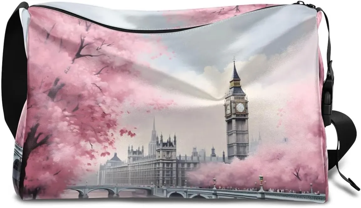 Weekend Bag City Big Ben Drawings Lightweight Carry On Duffel Bag Waterproof Gym Bag Pu Leather Duffle Bag for Workout Travel Sport