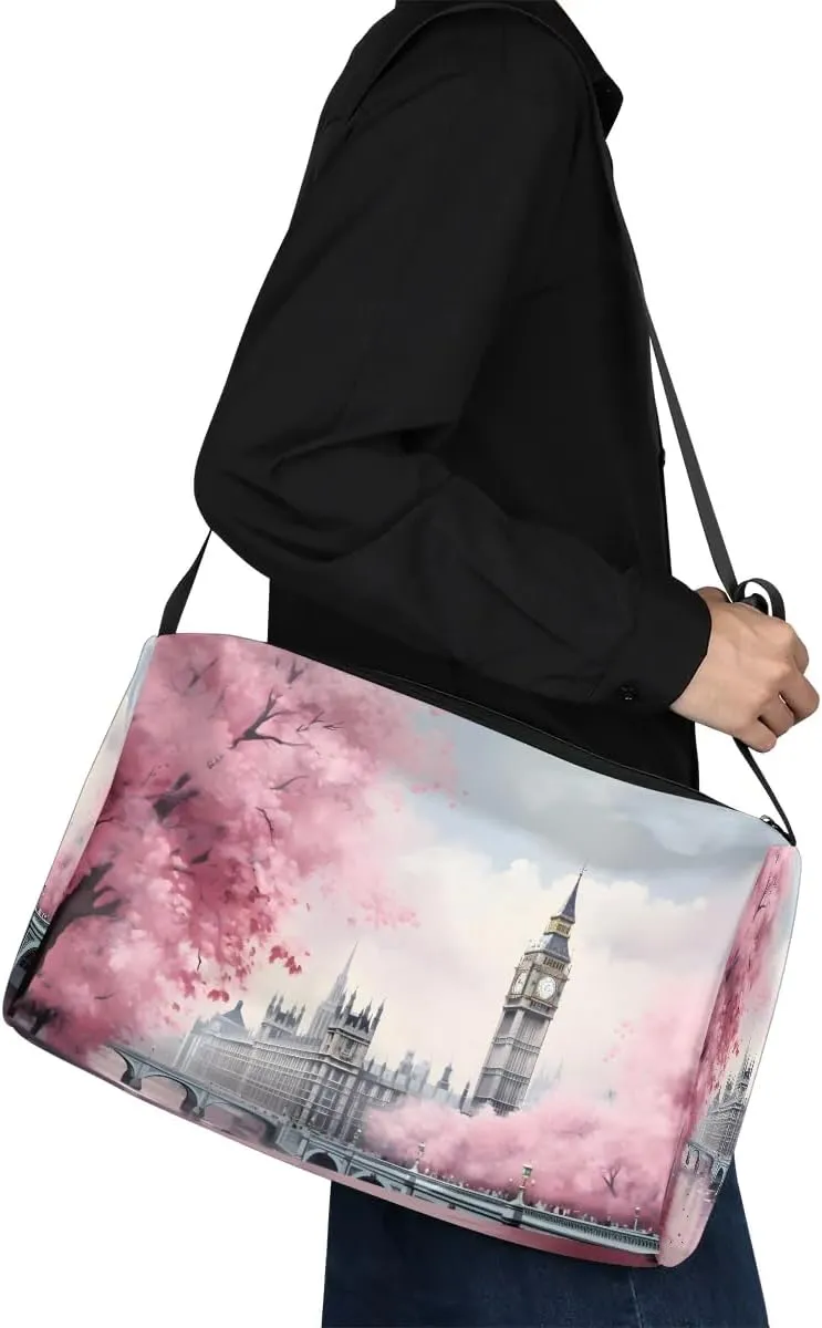 Weekend Bag City Big Ben Drawings Lightweight Carry On Duffel Bag Waterproof Gym Bag Pu Leather Duffle Bag for Workout Travel Sport