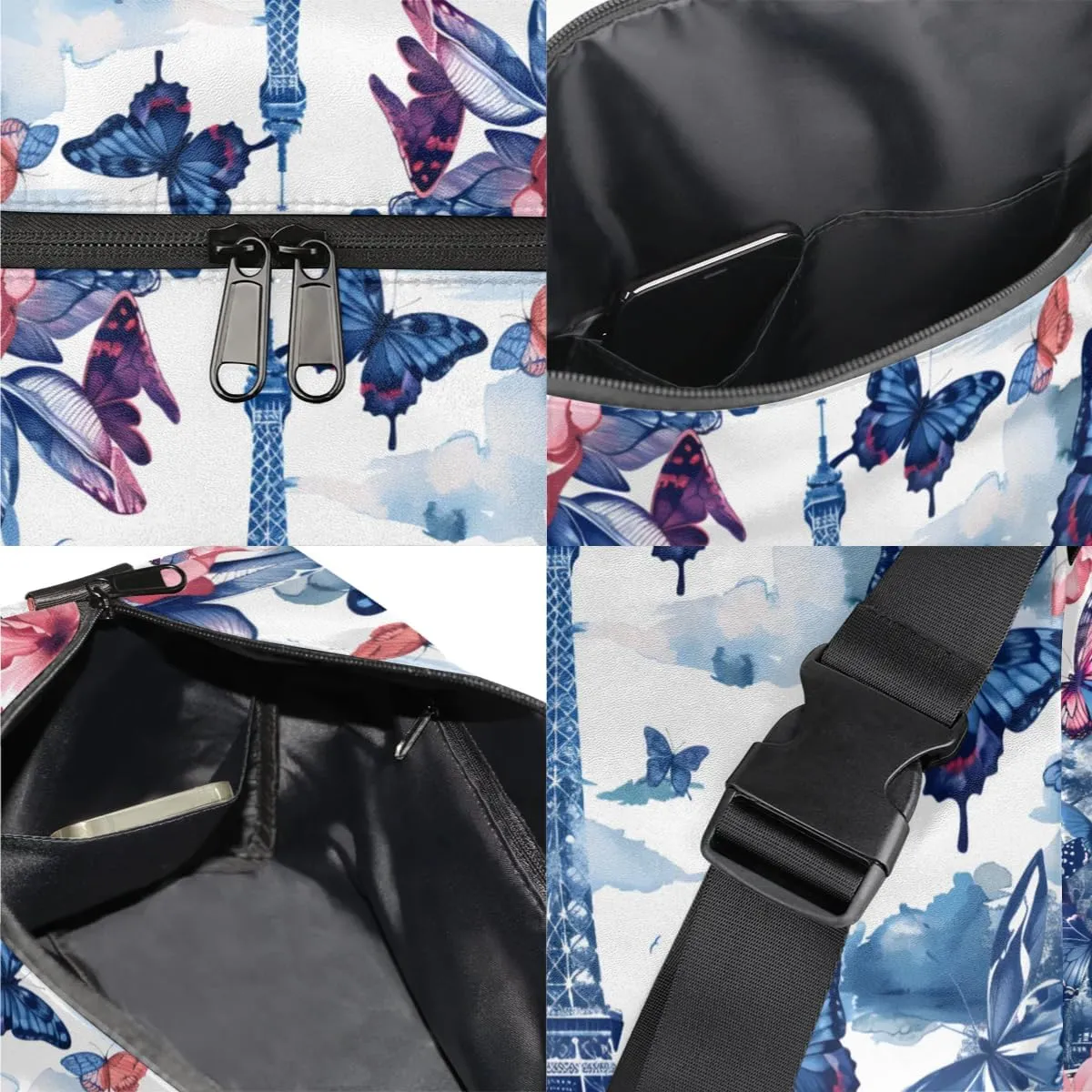 Weekend Bag Eiffel Tower Romance Printings Lightweight Carry On Duffel Bag Waterproof Gym Bag Pu Leather Duffle Bag for Workout Travel Sport