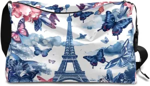 Weekend Bag Eiffel Tower Romance Printings Lightweight Carry On Duffel Bag Waterproof Gym Bag Pu Leather Duffle Bag for Workout Travel Sport