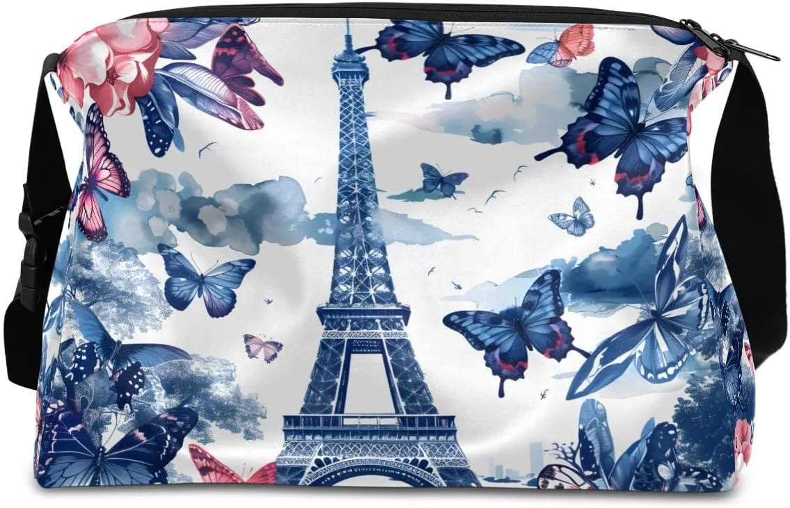 Weekend Bag Eiffel Tower Romance Printings Lightweight Carry On Duffel Bag Waterproof Gym Bag Pu Leather Duffle Bag for Workout Travel Sport