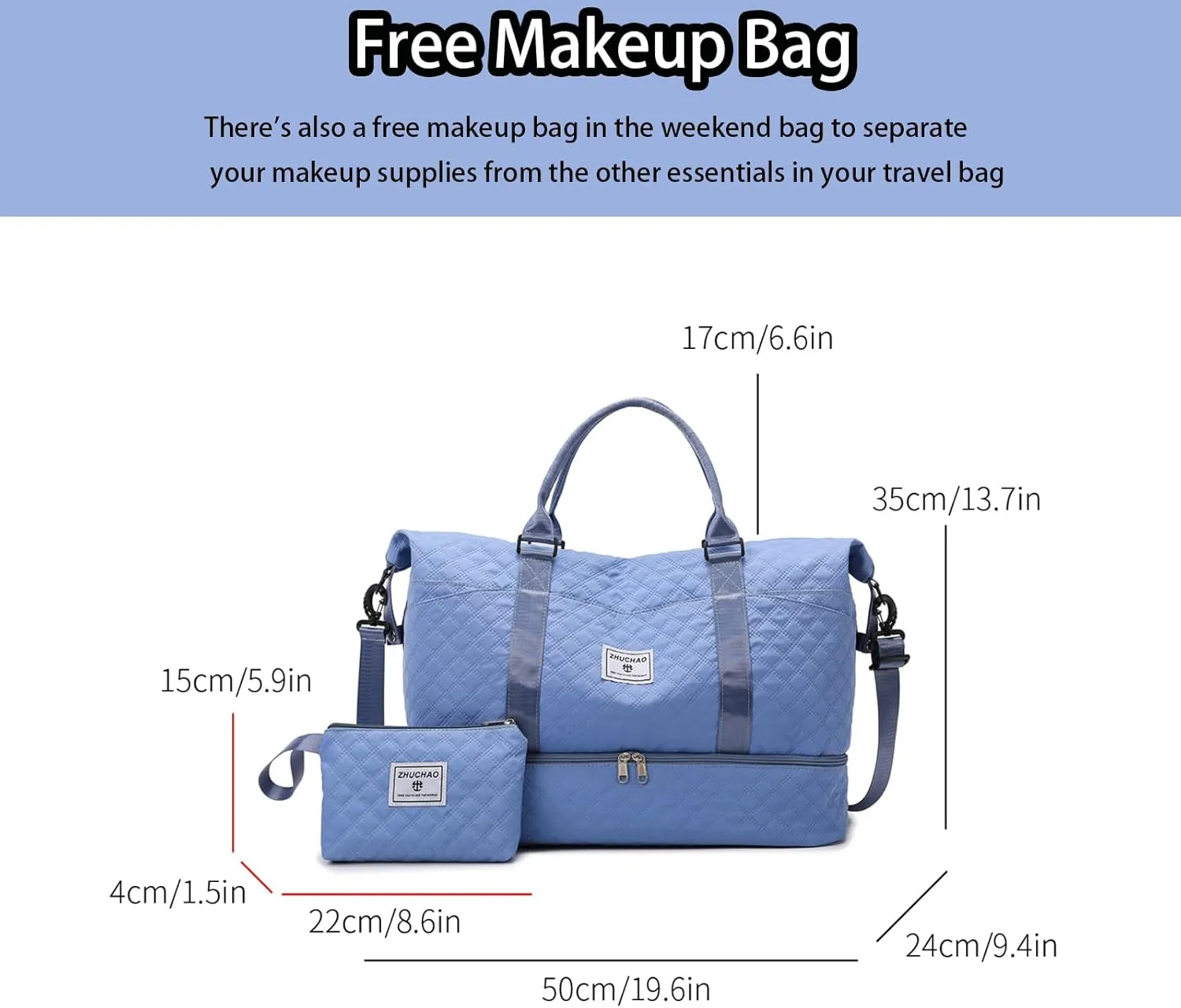Weekender Bags for Women, Personal Item Travel Bag with Shoes Compartment, Travel Duffel Bags with Toiletry Bag for Gym Hospital Fitness(Blue)