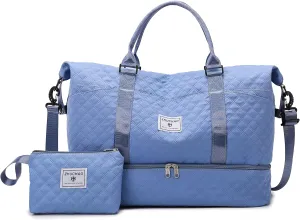 Weekender Bags for Women, Personal Item Travel Bag with Shoes Compartment, Travel Duffel Bags with Toiletry Bag for Gym Hospital Fitness(Blue)