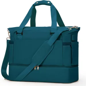 Weekender Bags for Women, Travel Duffel with Shoe Compartment USB Charging, Carry On Gym Duffle Bag with Wet Pocket, Personal Item Overnight Tote Bag for Airlines, Peacock Blue