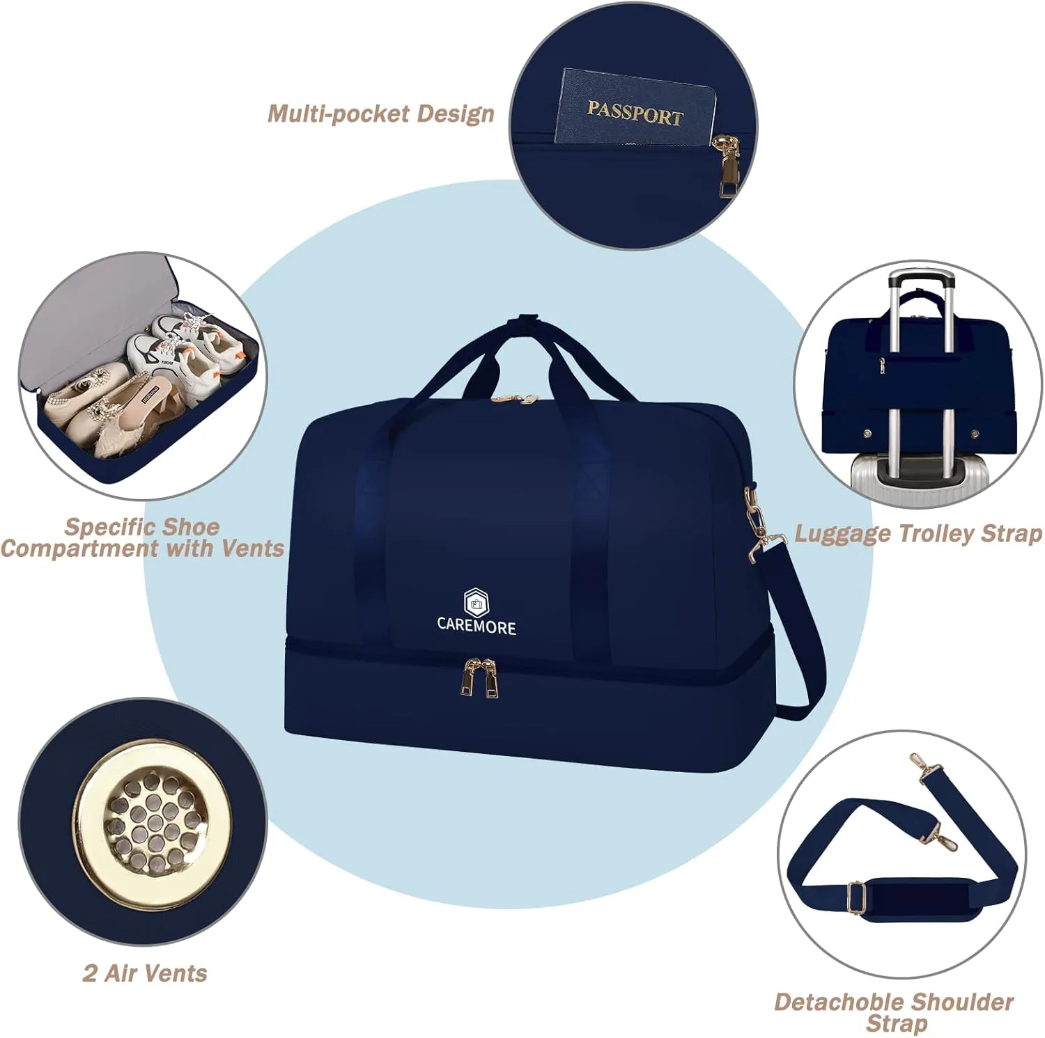 Weekender Bags for Women Travel,Duffle Bag for Men Travel with Shoe Compartment,Personal Item Bag for Airlines,Overnight Bags Carry On Tote Bag Gym Bag 21’’(Blue)