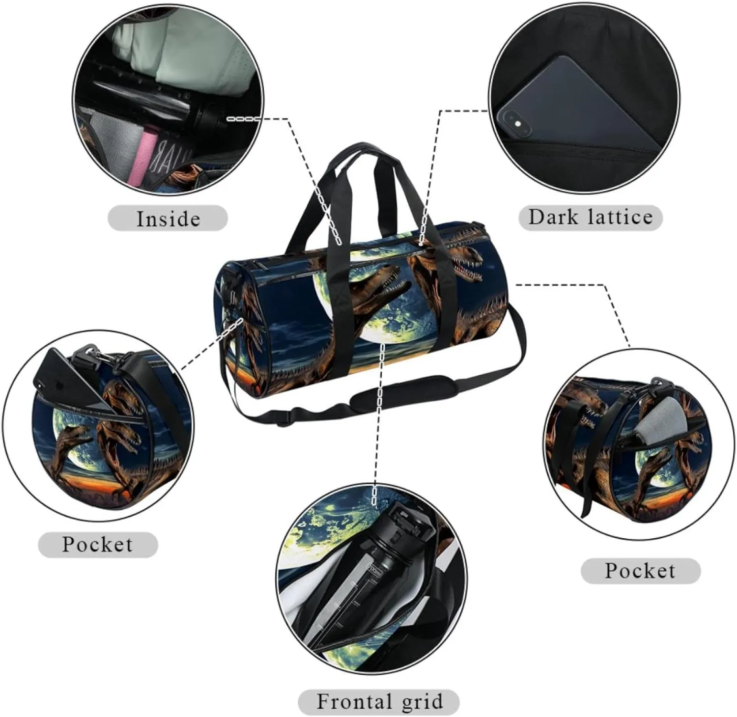 Weekender Travel Bag,Small Gym Bag,3D Style Ancient Dinosaur,Gym Duffle Bag