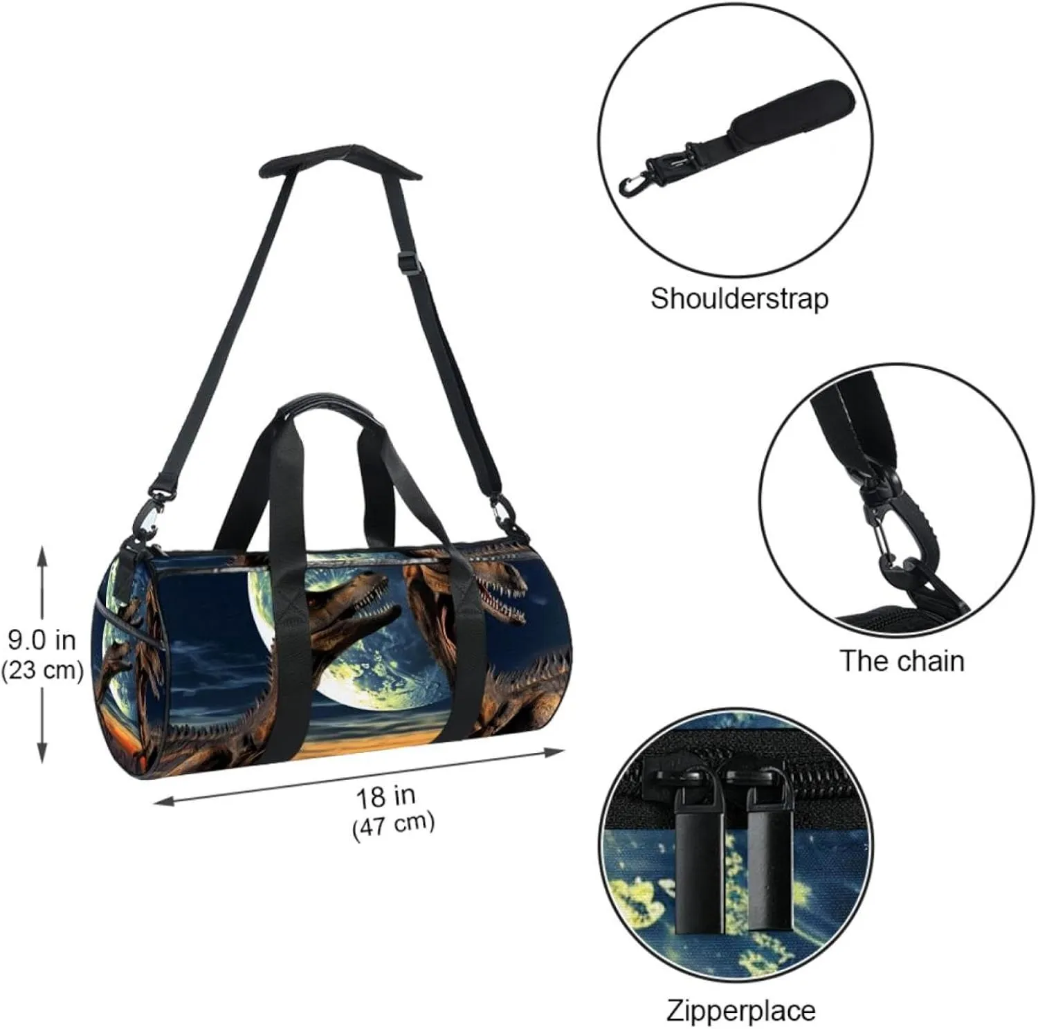 Weekender Travel Bag,Small Gym Bag,3D Style Ancient Dinosaur,Gym Duffle Bag