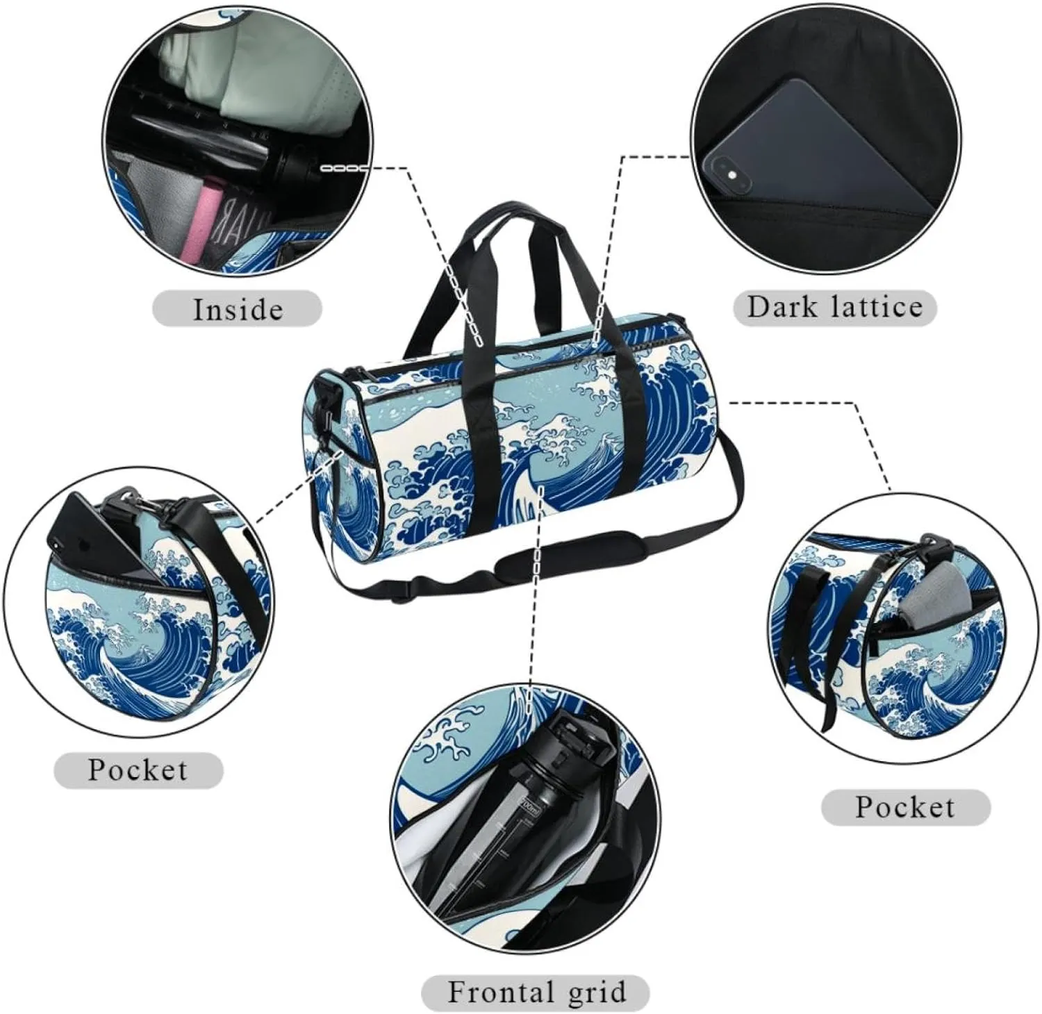Weekender Travel Bag,Small Gym Bag,Blue Waves Abstract Ocean,Gym Duffle Bag