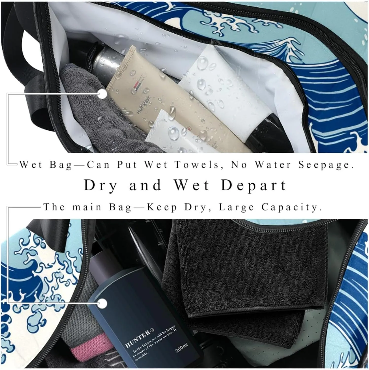 Weekender Travel Bag,Small Gym Bag,Blue Waves Abstract Ocean,Gym Duffle Bag