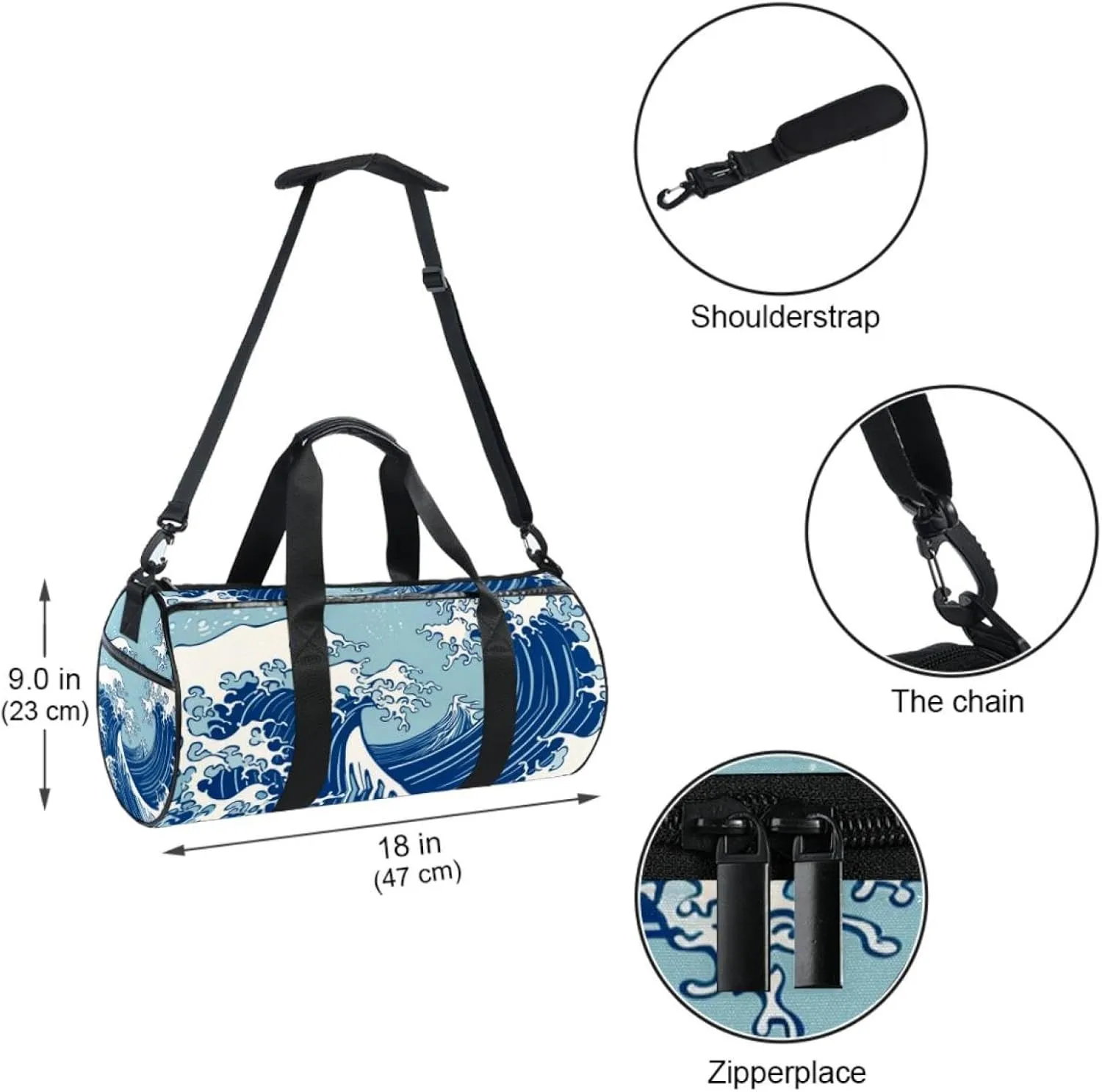 Weekender Travel Bag,Small Gym Bag,Blue Waves Abstract Ocean,Gym Duffle Bag