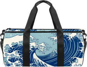 Weekender Travel Bag,Small Gym Bag,Blue Waves Abstract Ocean,Gym Duffle Bag