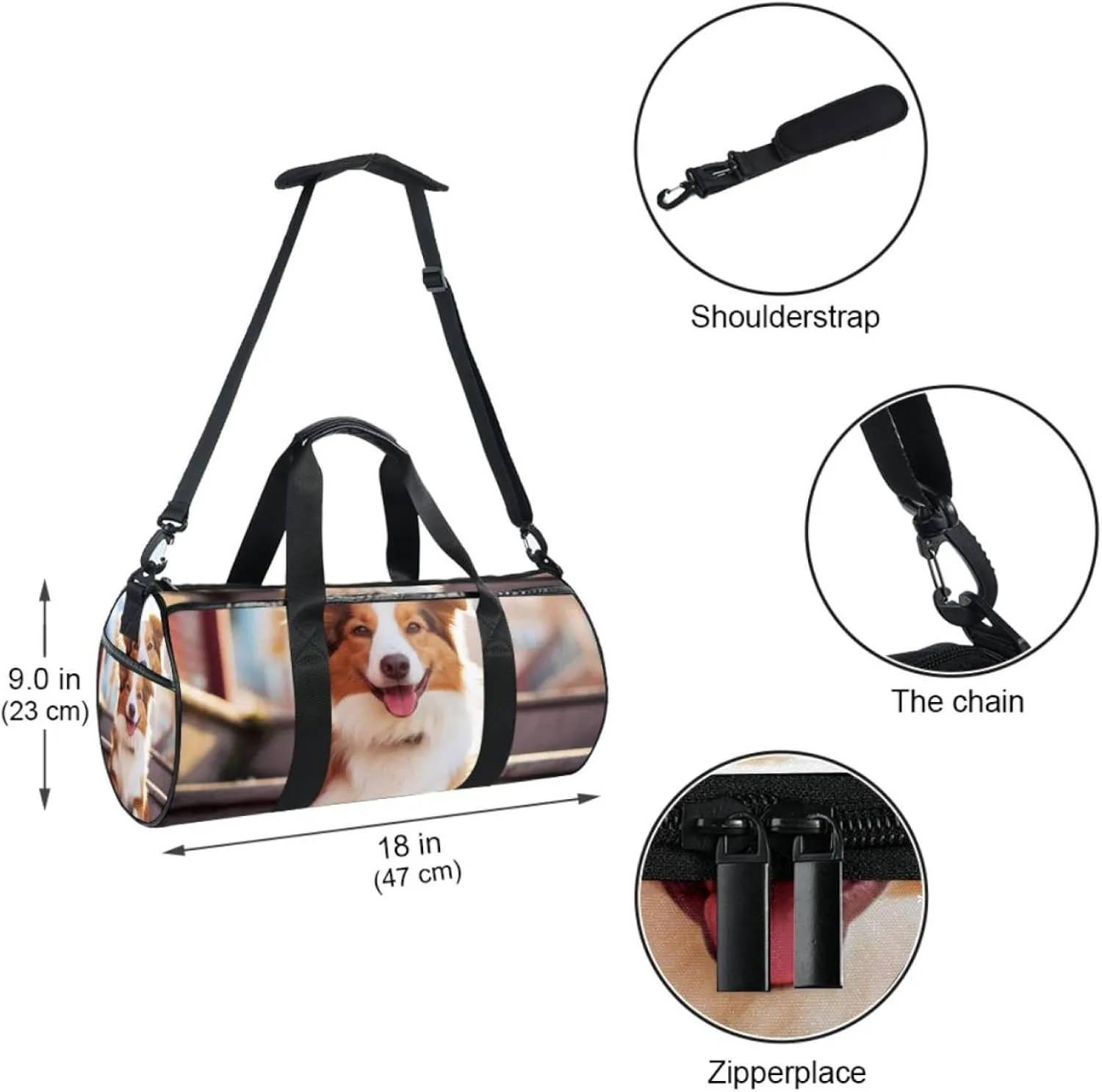 Weekender Travel Bag,Small Gym Bag,Border Collie Dog,Gym Duffle Bag