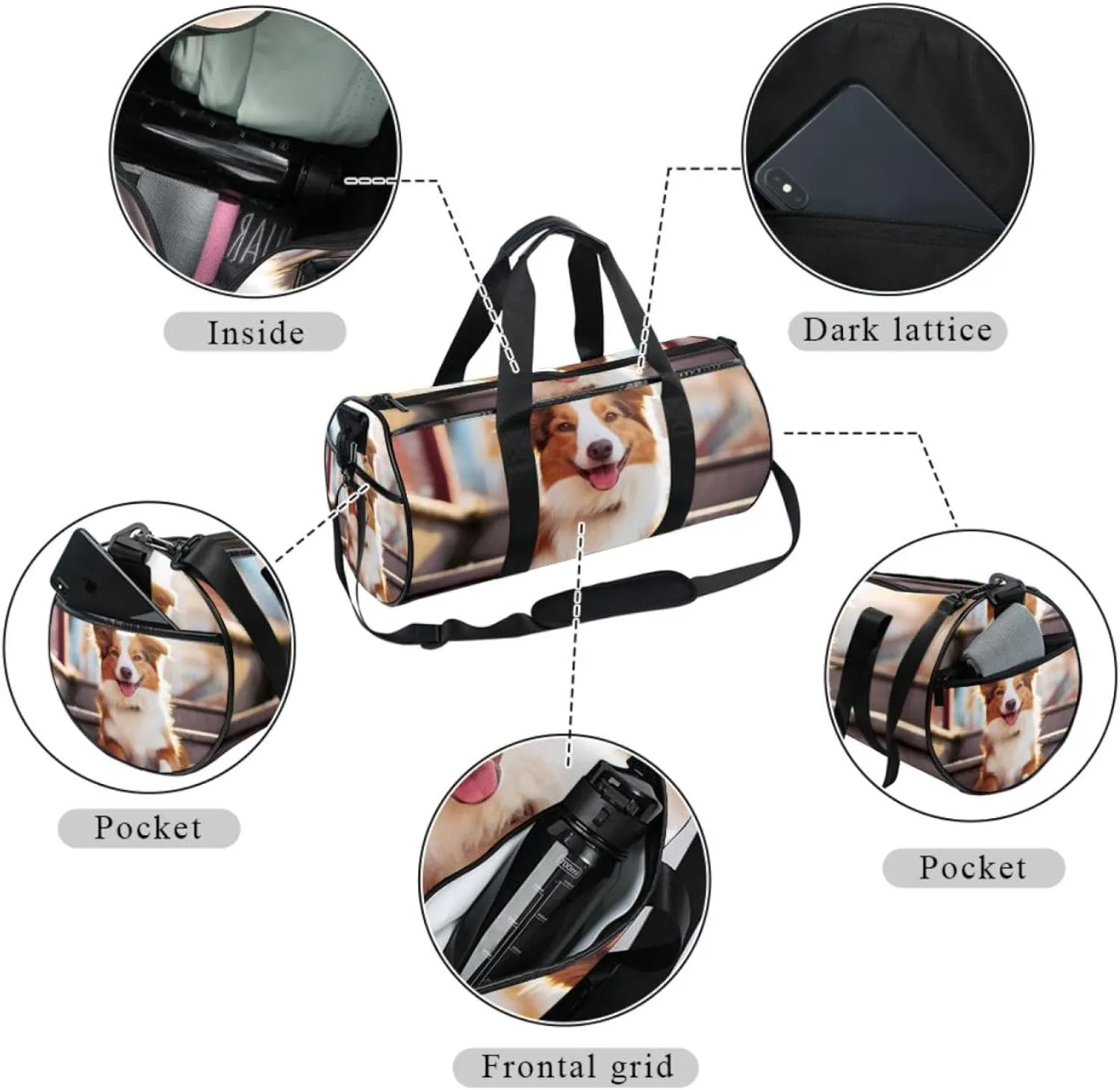 Weekender Travel Bag,Small Gym Bag,Border Collie Dog,Gym Duffle Bag
