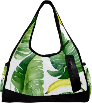 Weekender Travel Bag,Small Gym Bag,Bright Yellow Bananas and Green Leaves,Gym Duffle Bag