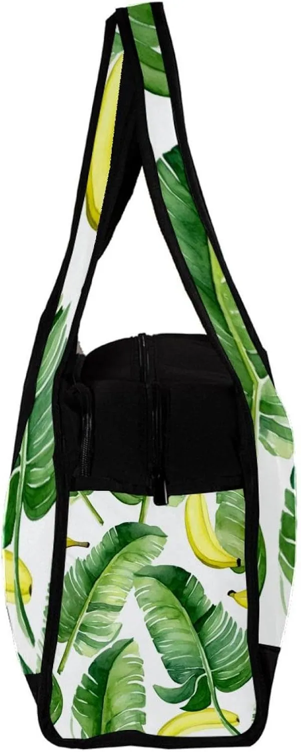 Weekender Travel Bag,Small Gym Bag,Bright Yellow Bananas and Green Leaves,Gym Duffle Bag