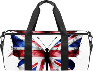 Weekender Travel Bag,Small Gym Bag,British Flag Butterfly Flying,Gym Duffle Bag