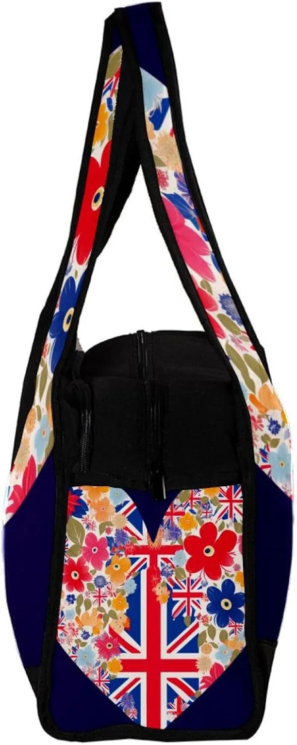 Weekender Travel Bag,Small Gym Bag,British Flag Heart Flower,Gym Duffle Bag