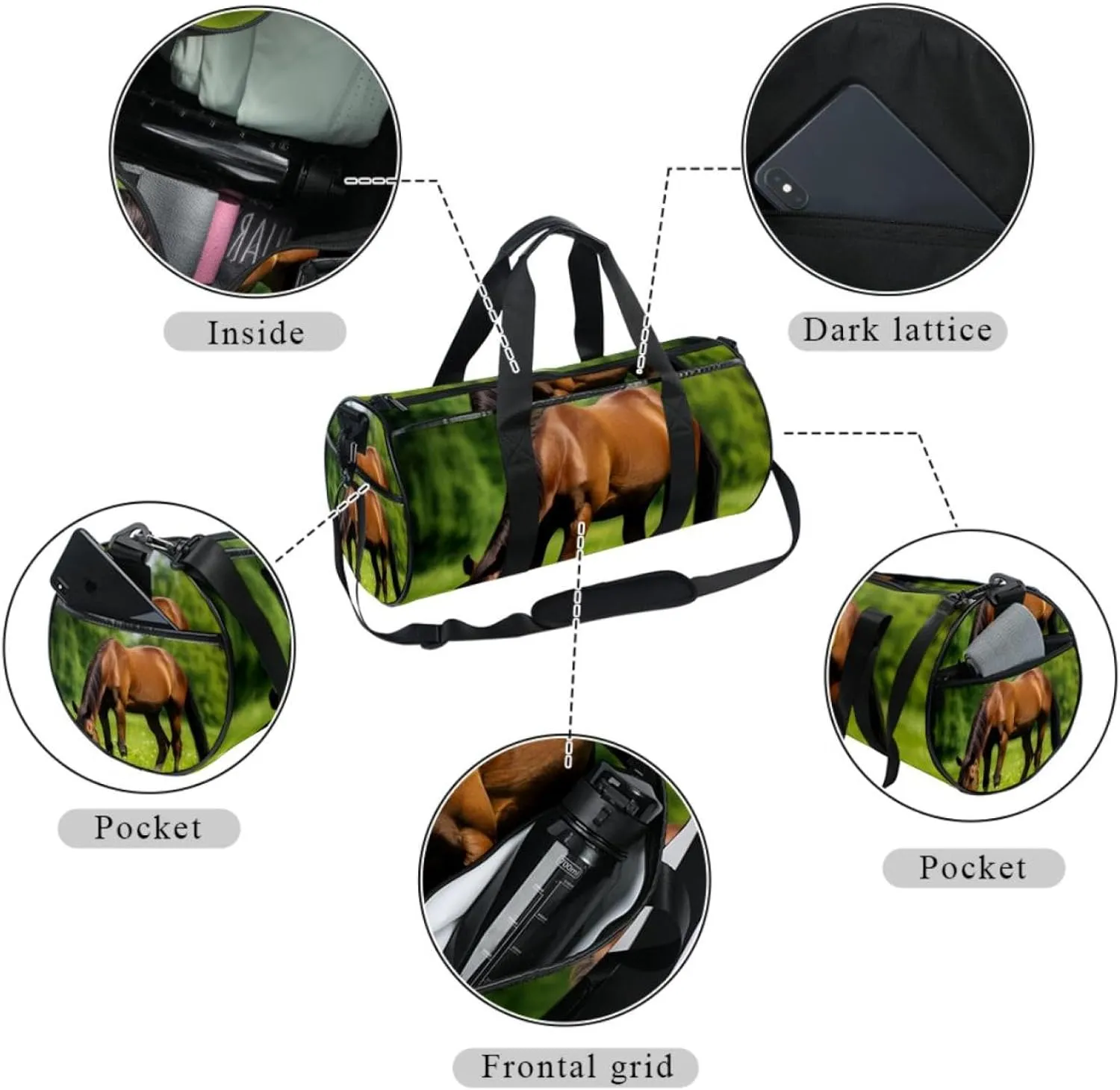 Weekender Travel Bag,Small Gym Bag,Brown Horse on the Grass,Gym Duffle Bag