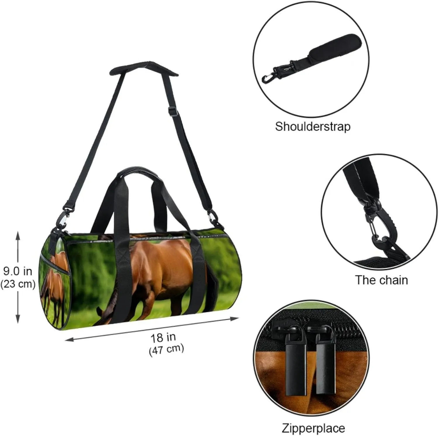 Weekender Travel Bag,Small Gym Bag,Brown Horse on the Grass,Gym Duffle Bag